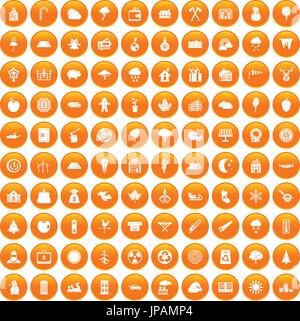 100 lumberjack icons set orange Stock Vector