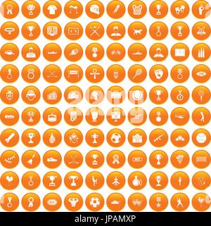 100 medal icons set orange Stock Vector
