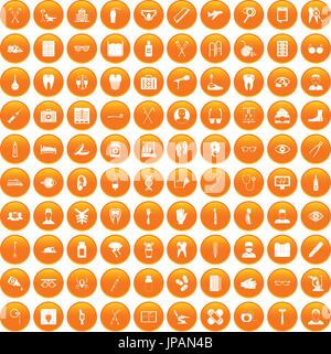 100 medical treatmet icons set orange Stock Vector