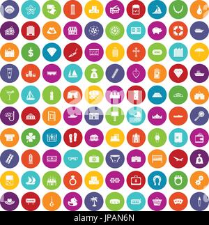 100 wealth icons set color Stock Vector