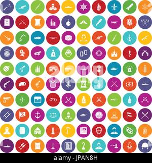 100 weapons icons set color Stock Vector
