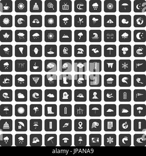 100 weather icons set black Stock Vector