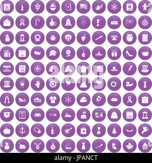 100 national holiday icons set purple Stock Vector