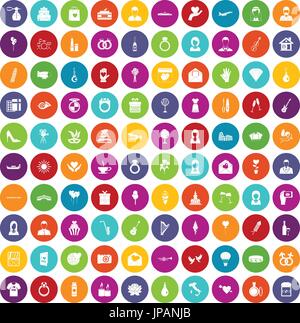 100 wedding icons set color Stock Vector