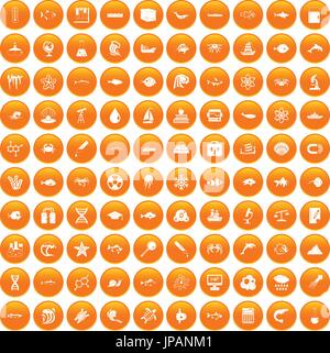 100 oceanology icons set orange Stock Vector