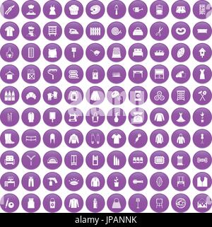 100 needlework icons set purple Stock Vector