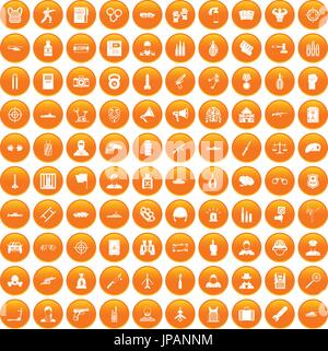 100 officer icons set orange Stock Vector
