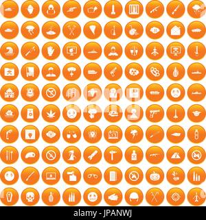 100 oppression icons set orange Stock Vector
