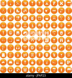 100 outfit icons set orange Stock Vector