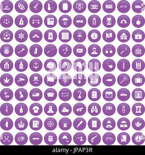 100 offence icons set purple Stock Vector