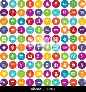 100 winter holidays icons set color Stock Vector