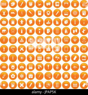 100 paint school icons set orange Stock Vector