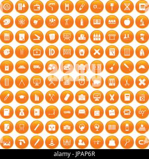100 pensil icons set orange Stock Vector