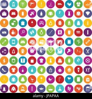 100 woman icons set color Stock Vector