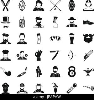 Hipster man icons set, simple style Stock Vector