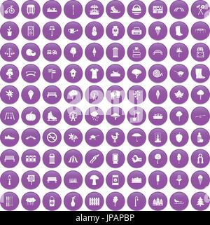 100 park icons set purple Stock Vector