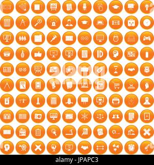 100 plan icons set orange Stock Vector