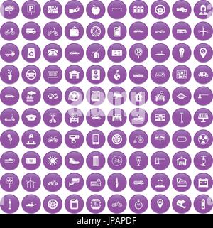 100 parking icons set purple Stock Vector