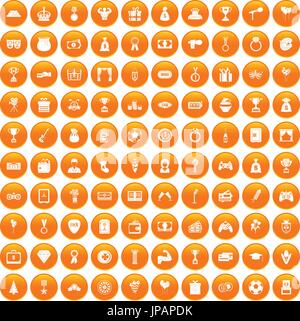 100 premium icons set orange Stock Vector