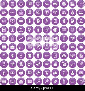 100 partnership icons set purple Stock Vector