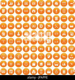 100 private property icons set orange Stock Vector