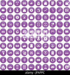 100 payment icons set purple Stock Vector