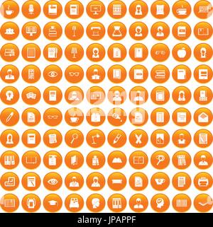 100 reader icons set orange Stock Vector
