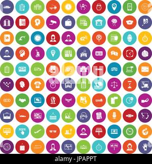 100 working hours icons set color Stock Vector