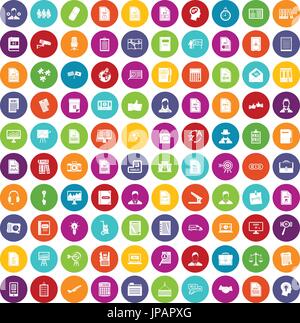 100 work paper icons set color Stock Vector