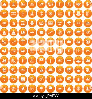 100 sailing vessel icons set orange Stock Vector