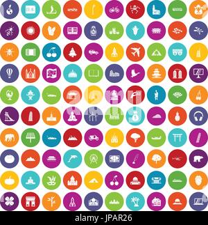 100 world icons set color Stock Vector