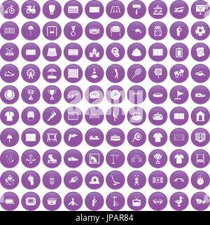 100 playground icons set purple Stock Vector