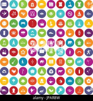 100 yoga icons set color Stock Vector