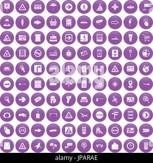 100 pointers icons set purple Stock Vector