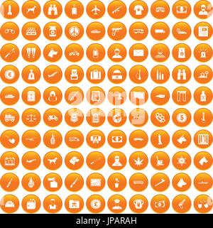 100 smuggling icons set orange Stock Vector