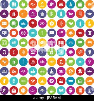 100 yoga studio icons set color Stock Vector