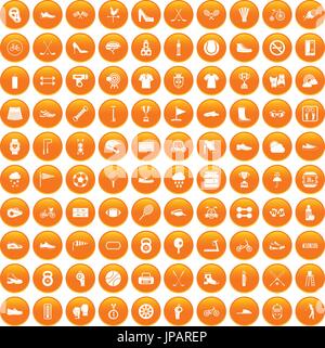 100 sneakers icons set orange Stock Vector