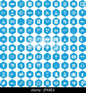 100 activity icons set blue Stock Vector