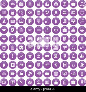 100 portfolio icons set purple Stock Vector