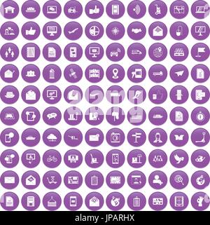 100 post and mail icons set purple Stock Vector