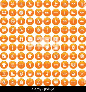 100 sport life icons set orange Stock Vector