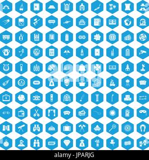 100 adult games icons set blue Stock Vector