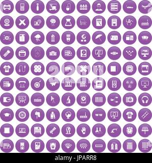 100 printer icons set purple Stock Vector