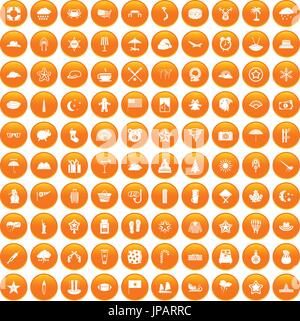 100 star icons set orange Stock Vector