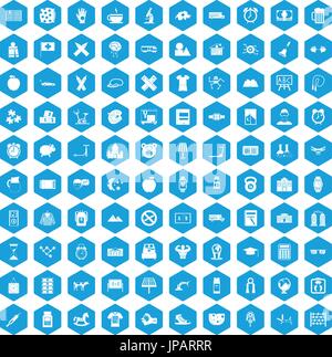 100 alarm clock icons set blue Stock Vector