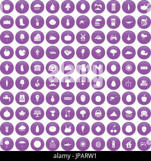 100 productiveness icons set purple Stock Vector