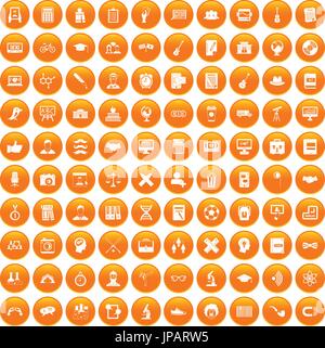 100 student icons set orange Stock Vector