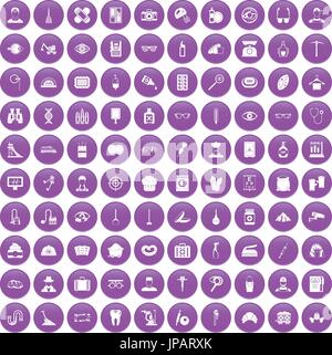 100 profession icons set purple Stock Vector