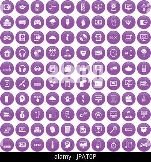 100 programmer icons set purple Stock Vector