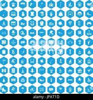 100 amusement icons set blue Stock Vector